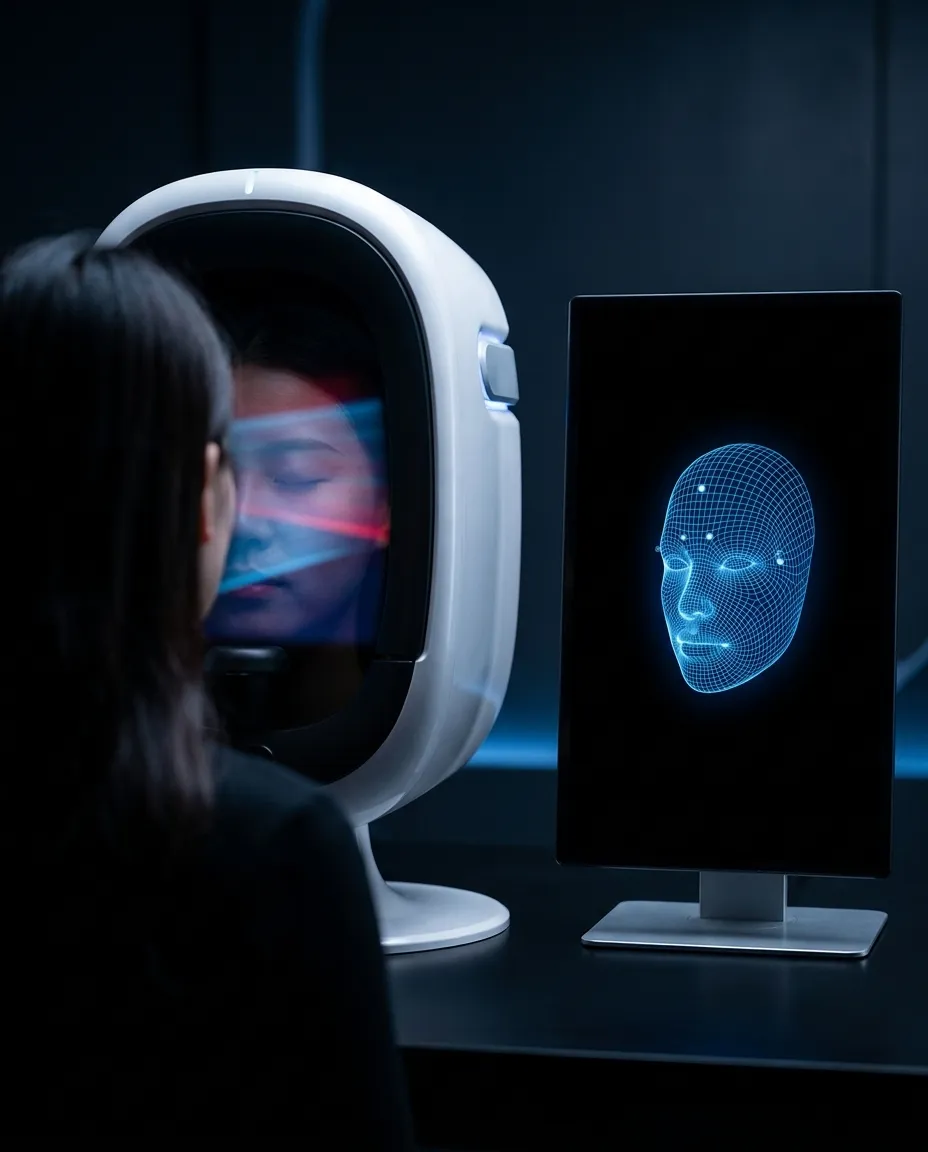 Paciente em frente ao analisador facial por inteligência artificial